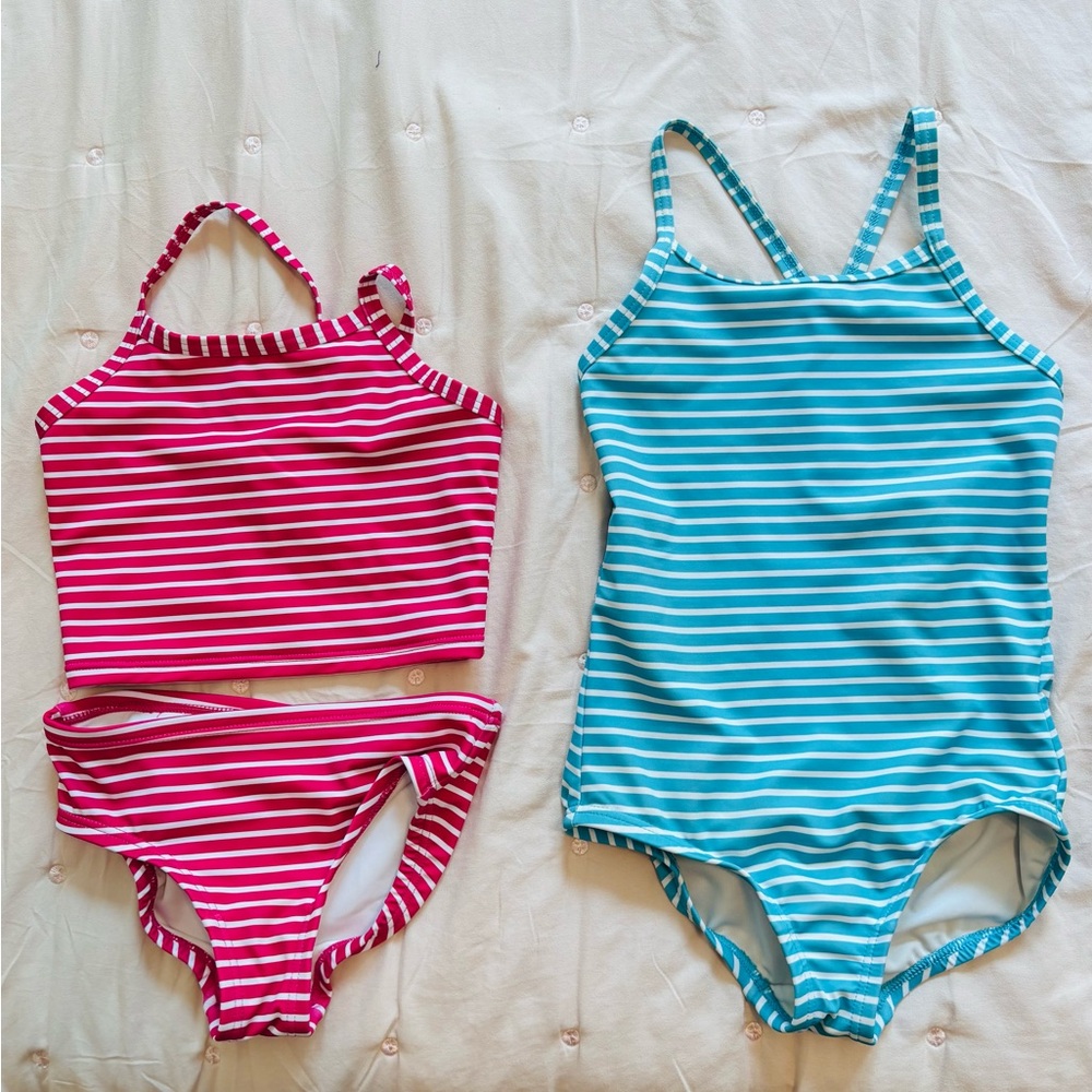 Striped Pink and Blue Swimsuit Set